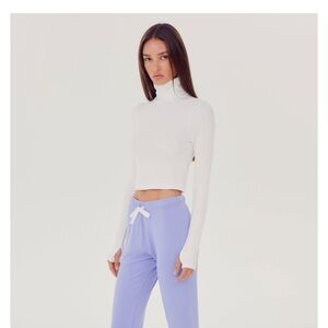 Splits59 Jackson Rib Cropped Turtleneck- White NWT